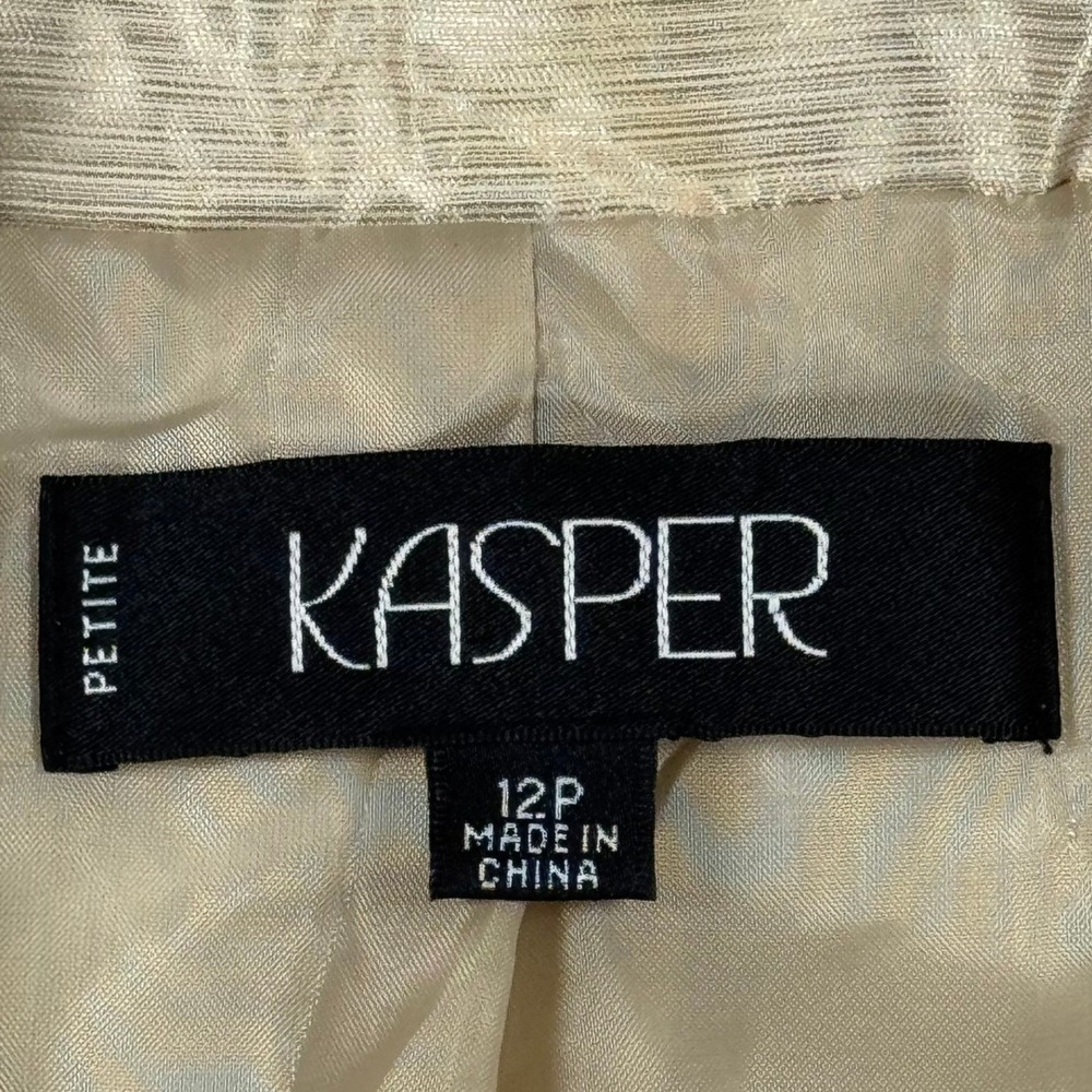 Kasper Petite Blazer Women's 12P Champagne Gold Shimmer Textured Button Front - Picture 2 of 10